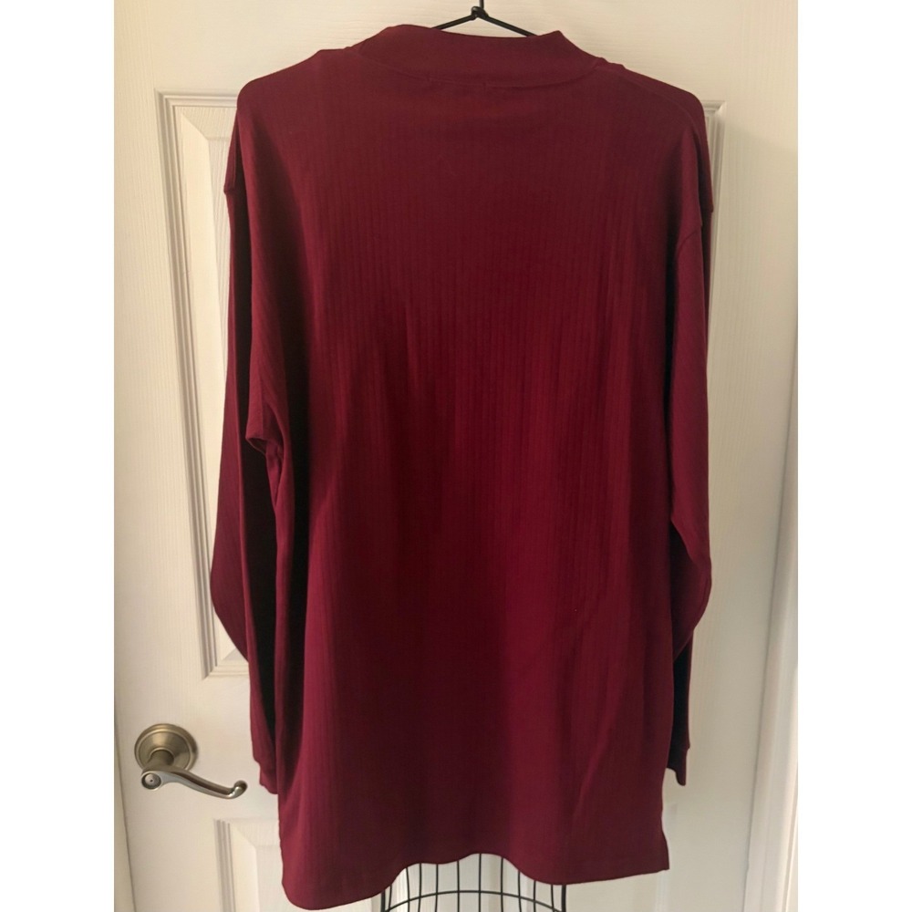 IZOD Men's Medium Burgundy Ribbed Mock Neck Long Sleeve Cotton Shirt - Picture 3 of 7
